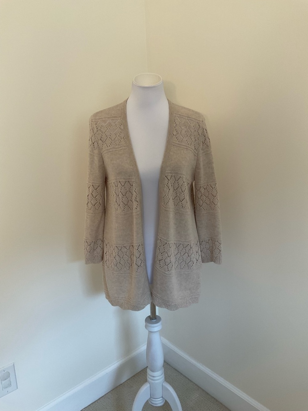 Multiples Light Beige Openwork Cardigan Sweater